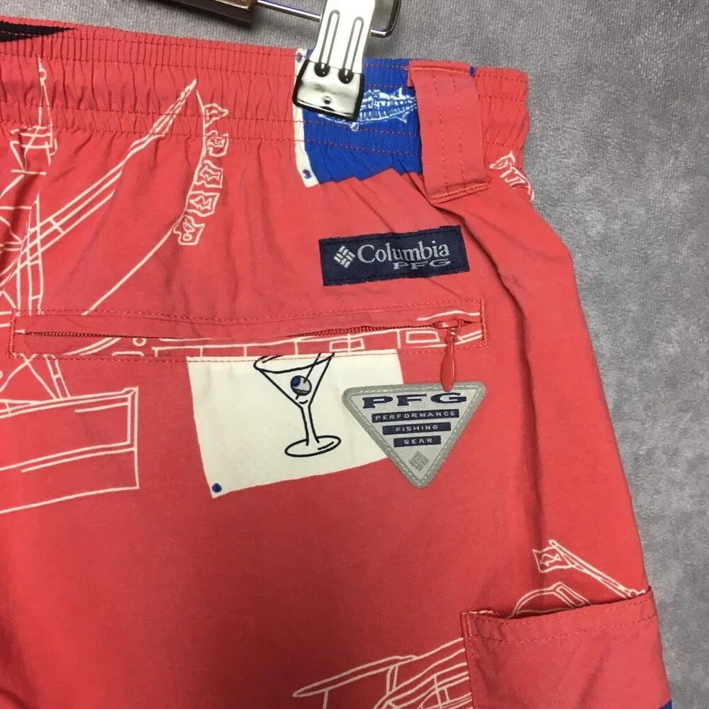 Columbia PFG Mens Swim Trunks size Large Pink Shorts Inner Briefs‎ Pockets Omni